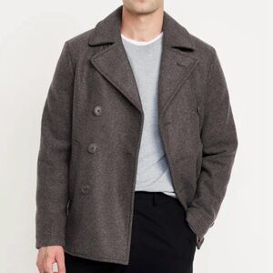 Topman Charcoal Pea Coat for Men Small 18” width 25” length wool blend.